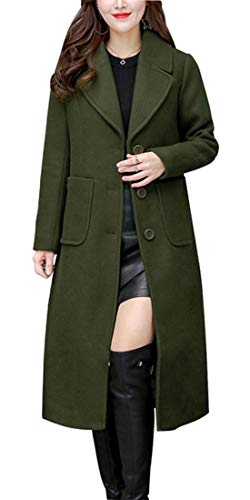 chouyatou Women's Big Notch Lapel Single Breasted Mid-Long Wool Blend Coat (Medium, Army Green)