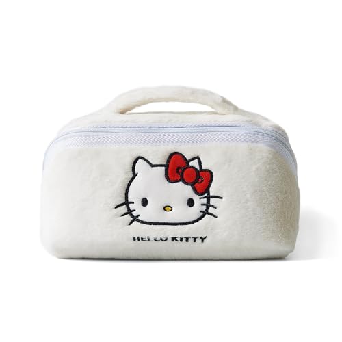 Puiyuyt Cute Plush Makeup Bag - Open Flat Travel Toiletry Accessories Organizer Cosmetic Pouch with Handle for Cosmetics Brushes Toiletry Jewelry
