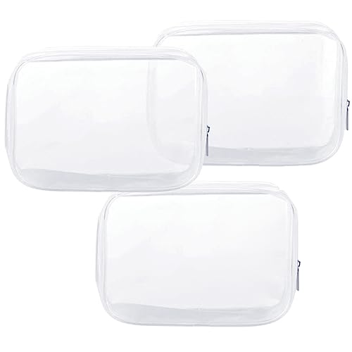 Clear Plastic Zippered Toiletry Carry Pouch TSA Approved Toiletry Bag Portable Cosmetic Makeup Bag for Vacation, Bathroom and Organizing (White 3Pcs, Small)
