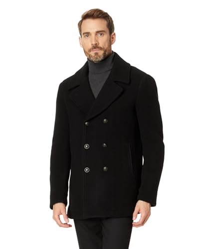 John Varvatos Men's Carlos Peacoat, Vintage Inspired, Metal Shank Butt, Black, 50