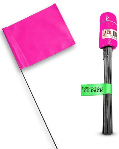 Pink Marking Flags 100 Pack - 4x5-Inch Marker Flags - 15-Inch Wire - Small Yard Flags Marking Flags for Lawn, Irrigation Flags, Lawn Flags Markers, Landscape Flags, Survey Flags, Sprinkler Flags