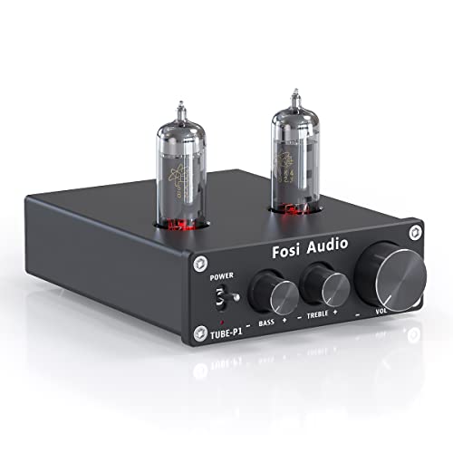 Fosi Audio P1 Tube Preamplifier Mini Hi-Fi Stereo Preamp 6K4 Valve Vacuum Pre-amp with Treble Bass Tone Control for Home Theater HiFi System(not for Turntable)