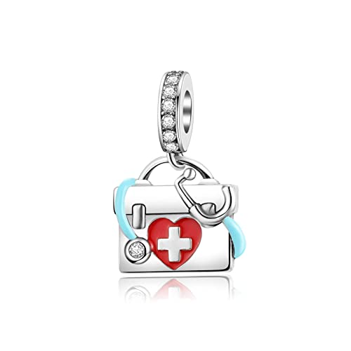 LUXILLA Medical First Aid Kit Dangle Charm Silver Charms 925 Sterling Silver fits Bracelets Necklace Pendant Bead Charms Jewelry Gift for Women Girl Family Friends