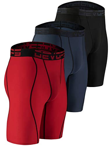 DEVOPS Men's Compression Shorts Underwear (3 Pack) (2X-Large, Black/Charcoal/Red)