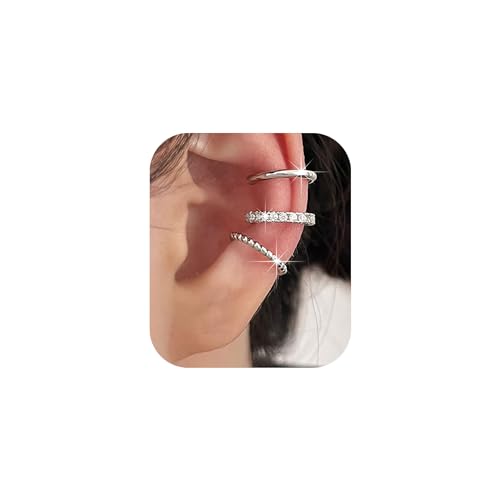 Ear Cuff Sterling Silver Hoop Cuffs Earrings for Women Teen Girls Trendy Non Piercing Hypoallergenic Cubic Zirconia Earrings Set Jewelry Gifts