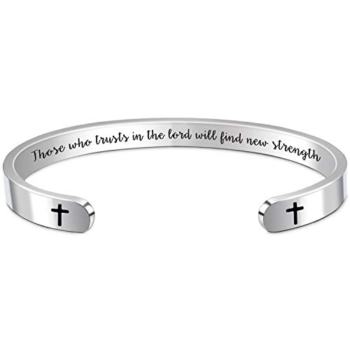 Btysun Christian Bracelets for Women Inspirational Teen Girl Gifts Womens Bracelets Personalized Religious Gifts for Her Inspirational Cuff Bangle Bible Verse Mantra Quotes Engraved Jewelry