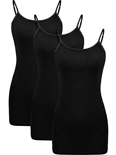 WILLBOND 3 Pieces Women Basic Long Tanks Adjustable Spaghetti Strap Camisole Top (,) Black