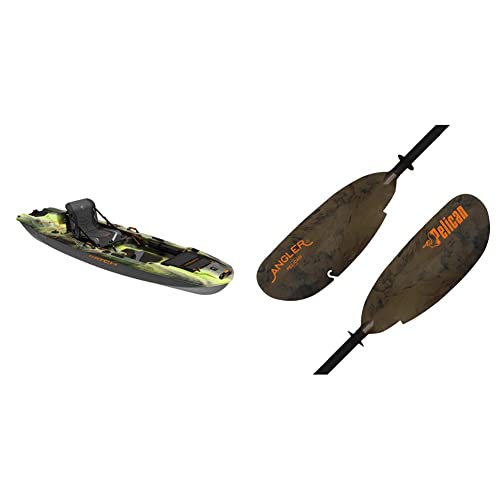 Pelican Catch Mode 110 Fishing Kayak - Premium Angler Kayak with Lawnchair seat - 10.5 Ft. & Poseidon Angler Fishing Lightweight Kayak Paddle (Baltic Brown, 98.5 in)