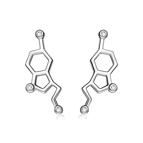 JZMSJF 925 Sterling Silver Serotonin Earring Studs Molecule Earrings Chemistry Jewelry Gift for Women Science Lovers