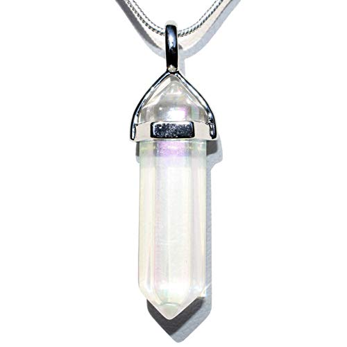 Zenergy Gems Selenite Charged Faceted Hand-Made Natural Angel Aura Quartz Crystal Pendant + Baby Moroccan Selenite Pocket Puffy Heart Charging Crystal