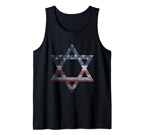 Distressed Star of David Jews Jewish Gifts USA American Flag Tank Top