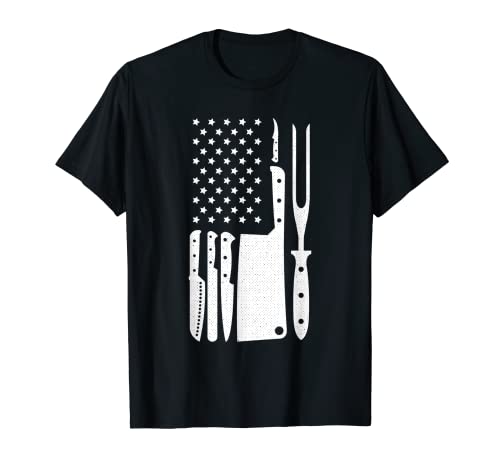 American Flag Chef Cool Knife Set Butcher Cook-ing Gift T-Shirt