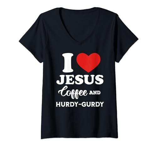 I Love Jesus Coffee Playing Hurdy-Gurdy for hurdy-gurdist V-Neck T-Shirt
