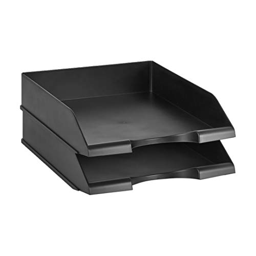 Amazon Basics Rectangular Stackable Office Letter Size Organizer Desk Tray, Pack of 2, Black