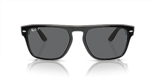 Ray-Ban RB4407 Square Sunglasses, Black/Light Grey Transparent/Dark Grey Polarized, 57 mm