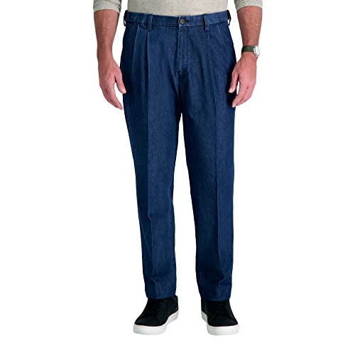Haggar mens Classic Fit Denim Trouser - Regular and Big & Tall Sizes Casual Pants, Pleated Medium, 40W x 29L US