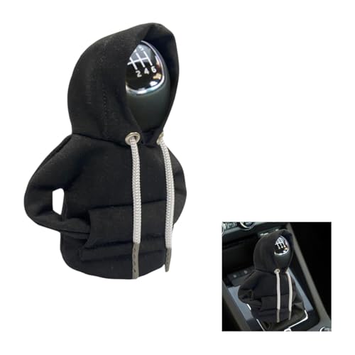 JOYCOURT Car Gear Shift Cover, Fashionable Hoodie Car Shift Knob, Winter Warm Gear Shift Knob Cover Sweater Shirt,Universal Car Decor Accessories (Black)