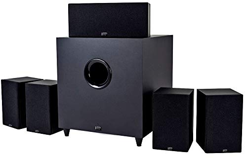 Monoprice Premium 5.1 Channel Home Theater System with Subwoofer - 100 Watt Speakers, 200 Watt Subwoofer, Black