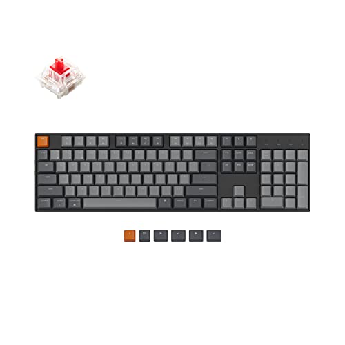Keychron K10 Full Size 104 Keys Bluetooth Wireless Mechanical Gaming Keyboard for Mac Windows with Gateron G Pro Red Switch, Multitasking/White LED Backlight/USB C Wired Computer Keyboard