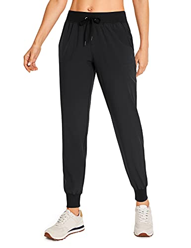 CRZ YOGA Women's Lightweight Workout Joggers 27.5' - Travel Casual Outdoor Running Athletic Track Hiking Pants with Pockets Black Medium