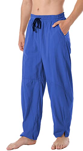 perdontoo Mens Linen Cotton Loose Fit Casual Lightweight Elastic Waist Summer Pants (X-Large, Royal Blue)