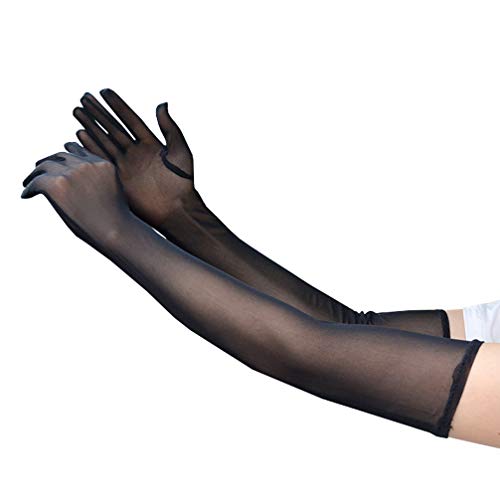 Luwint Extra Long 21.2 inch Tulle Mesh Gloves, Over Elbow Length Finger Black Silk Sheer Sun Protection Gloves for Women Girl Opera Party Costume Wedding Elegant