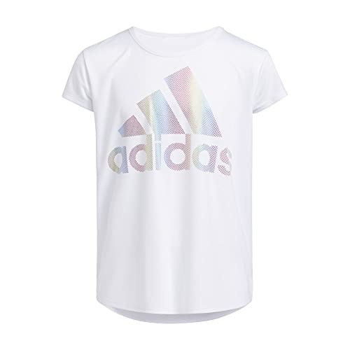 adidas Girls' Big Short Sleeve Scoop Neck Tee T-Shirt, White BOS Foil Rainbow, Medium