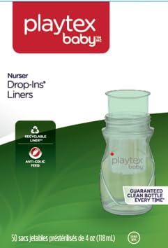 Playtex Baby Nurser Pre-Sterilized Disposable Drop-Ins Bottle Liners, Closer to Breastfeeding, 4 Oz, 50 Count