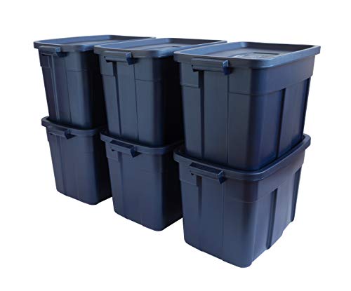 Rubbermaid Roughneck️ Storage Totes, Durable Stackable Containers, Great for Garage Storage, Moving Boxes, and More, 18 Gal - 6 Pack