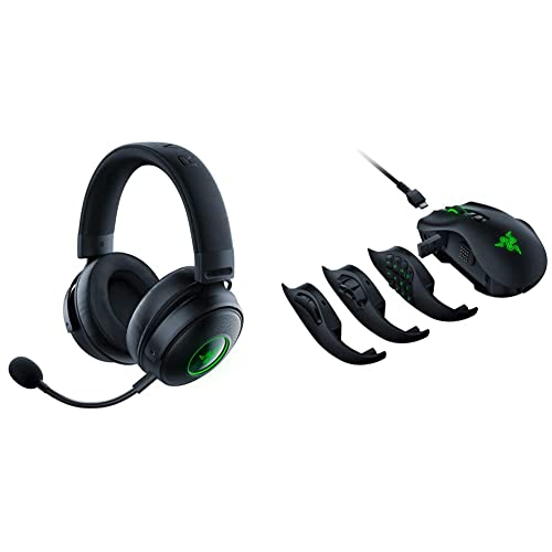 Razer Kraken V3 Pro HyperSense Wireless Gaming Headset & Leatherette Memory Foam Cushions & Naga Pro Wireless Gaming Mouse: Interchangeable Side Plate