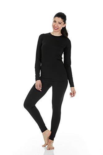 Thermajane Long Johns Thermal Underwear for Women Fleece Lined Base Layer Pajama Set Cold Weather (X-Small, Black)