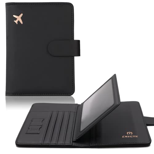 Cnycmy Passport Holder and Vaccine Card Holder,Passport-Wallet-Holder for Women, Rfid Passport Holder with Vaccine Card Slot Waterproof, PU Leather Travel Passport Case (Black)