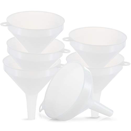 6 Pack - 3.5' Funnels for Filling Bottles -Multi-Purpose Funnels for Kitchen Use - Plastic Funnel Set with Long Reaching Spout - for Easy and Smooth Content Transfer - Food Safe/BPA Free