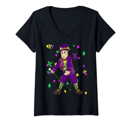 Womens Cute Mardi Gras Flossing Voodoo King Carnival Costume Gift V-Neck T-Shirt