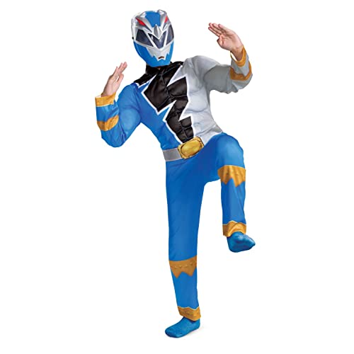 Blue Power Ranger Costume for Kids, Official Power Rangers Dino Fury Outfit with Mask, Child Size Medium (7-8)