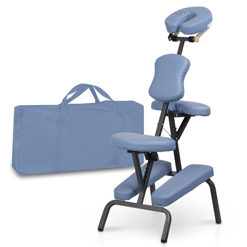 HomGarden Portable Lightweight Massage Chair Leather Pad Travel Massage Tattoo Spa Chair w/Carrying Bag (Blue)
