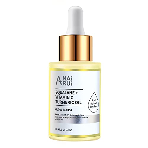 ANAI RUI Squalane Vitamin C Turmeric Facial Oil Moisturizer for Face, Hydrates, Firms Skin, 1 fl. Oz.