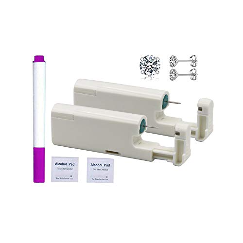 Lishae 2 Pack Self Ear Piercing Gun Disposable Self Ear Piercing Kit Safety Ear Piercing Gun Kit Tool with 4mm Earring Studs