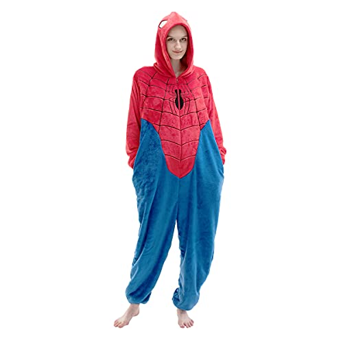 COSUSKET Snug Fit Adult Onesie Pajamas, Halloween Flannel Mens Cosplay Cartoon One Piece Costume Blue/Red