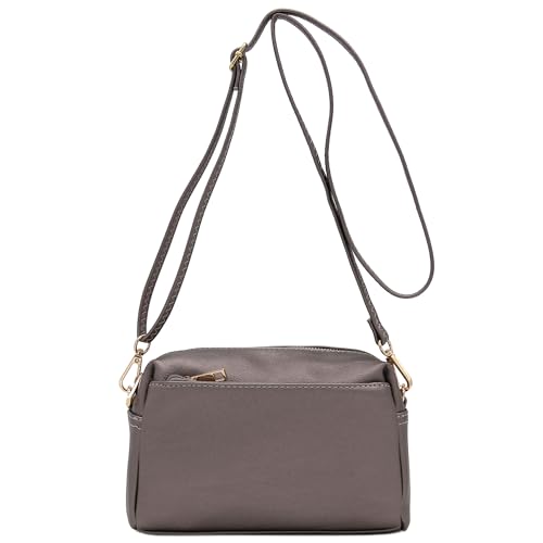 FashionPuzzle Triple Zip Small Crossbody Bag (Pewter)