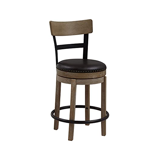 Ball & Cast Swivel Counter Height Barstool 24 Inch Seat Height Light Brown Set of 1, Brown Seat