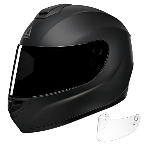 TRIANGLE Full Face Motorcycle Helmet with Extra Clear Visor Street Bike Helmet for Men DOT Approved (X-Large, Matte Black)