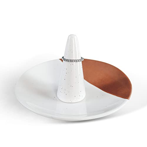 Mora Ring Dish - Jewelry Holder for Wedding/Engagement Rings, Bathroom Vanity, Nightstand, Sink etc. Cute Trendy Gift for Bride/Women, Small Modern Decorative Tray/Plate for Trinket, Room Decor, White