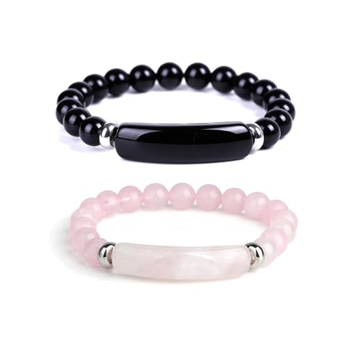 LAKEMON Pheromone Bracelet, Rose Quartz Pheromone Bracelet, Handmade Good Luck Energy Chakra Stone Beaded Bangle for Women and Men (2PCS-D)