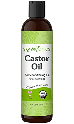 Sky Organics Organic Castor Oil (8 oz) USDA Certified Organic, 100% Pure, Cold Pressed, Hexane Free, Boost Hair Growth, Use with Castor Oil Pack