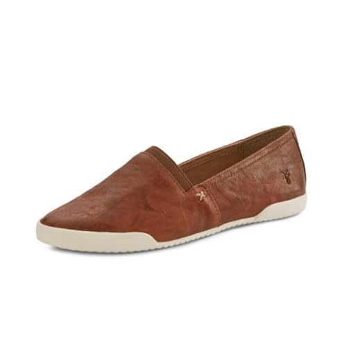 Frye Melanie Slip On Shoes for Women Crafted from Premium Leather with White Rubber Toe Bumpers and Soles, Leather Lining, and Removable Footbeds – 1 ¼” Outsole, Cognac - 7.5 M