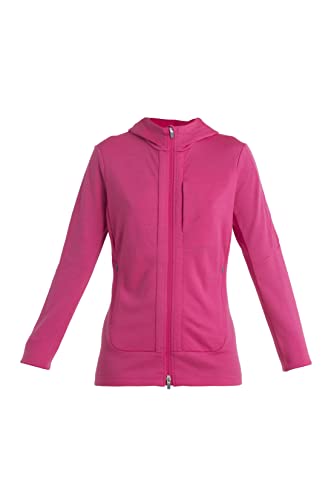 Icebreaker Merino Quantum III Women’s Long Sleeve Zip Up Hoodies, 100% Merino Wool - Comfortable Warm Full Zip Hoodie Jacket Sweatshirt with Thumb Loops, Pockets - Tempo/Electron Pink/Cb, X-Large
