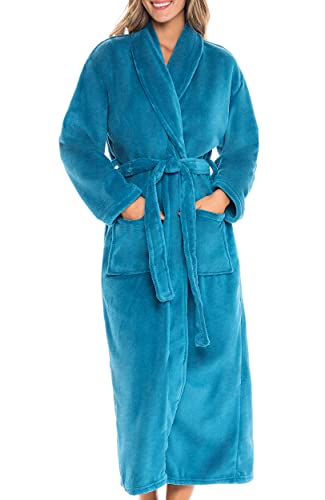 Alexander Del Rossa Women's Plush Fleece Robe, Long Soft Cozy Bathrobe Turquoise XL (A0117ODPXL)