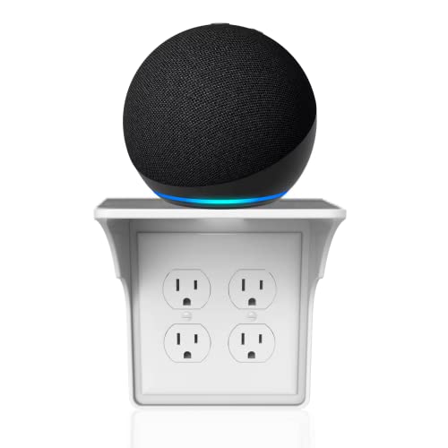 Storage Theory Power Perch Double Wall Outlet Shelf 1 Pcs White - Home Wall Shelf Organizer for Bathroom, Kitchen, Bedrooms - Cord Management and Easy Installation