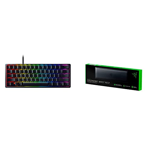 Razer Huntsman Mini 60% Gaming Keyboard + Ergonomic Wrist Rest for Mini Keyboards Bundle: Linear Optical Switches - Classic Black